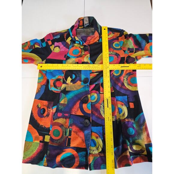 Ali Miles Brushed Knit Abstract 3/4 Sleeve Button Shirt Jacket Women's S 3829 - Picture 5 of 7